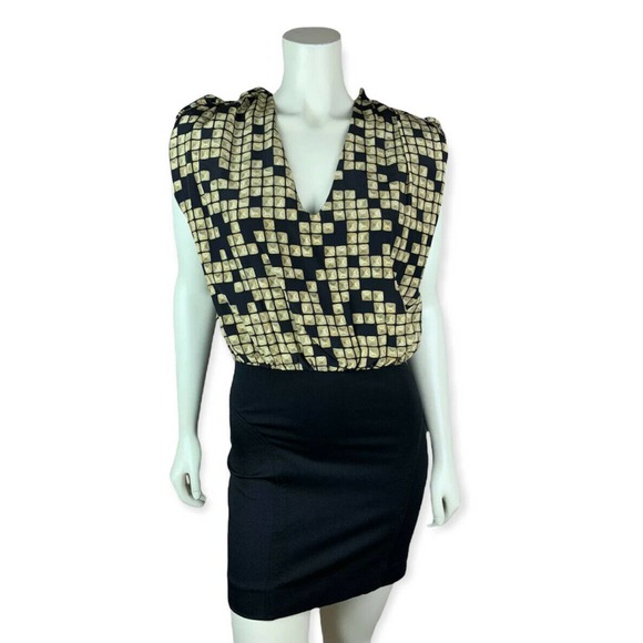 Alexander Wang Dresses & Skirts - Alexander Wang Black Silk Dress Size 2 Women's Ruffle Print Vneck Cap Sleeve Y2K